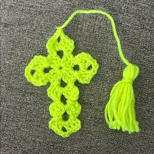 Handcrafted Neon Yellow Crochet Cross Bookmark